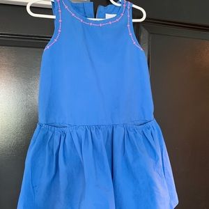 Adorable blue dress with pink flower stitching